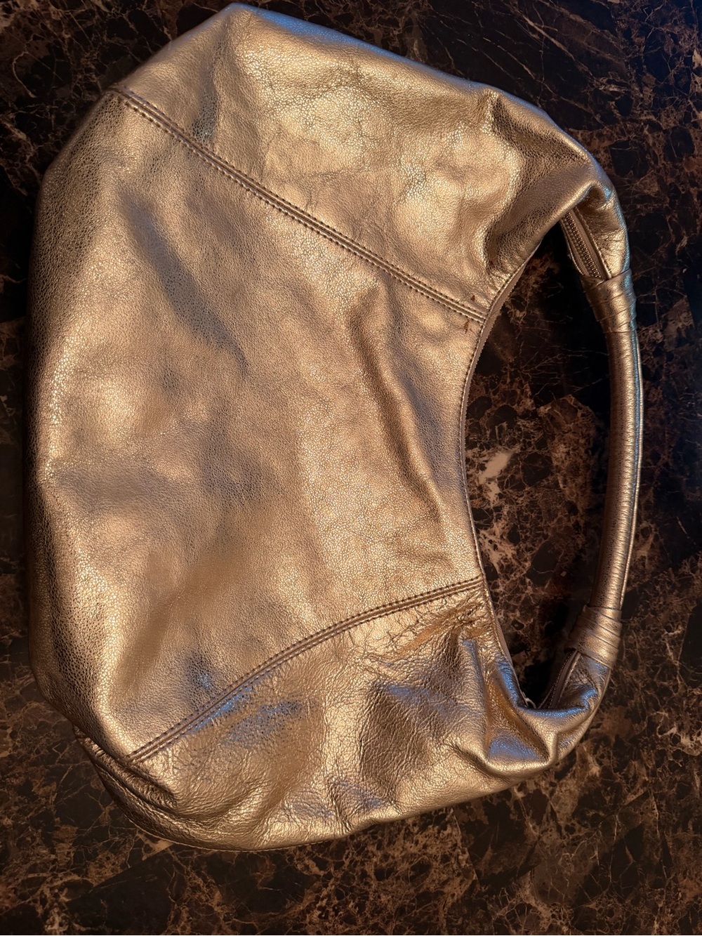 Michael Michael Kors Metallic Gold Leather Hobo Shoulder Bag Large Zip Top MK - Picture 11 of 12